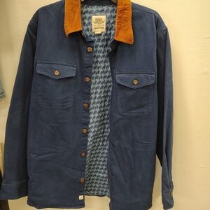 Lands' End Navy Shirt Jacket with Rust Collar